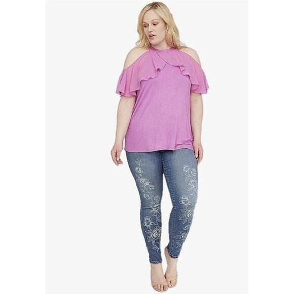 Lane Bryant  Womens Solid Ruffled Radiant Orchid Pink halter Top Plus Size 22/24 - Picture 7 of 9